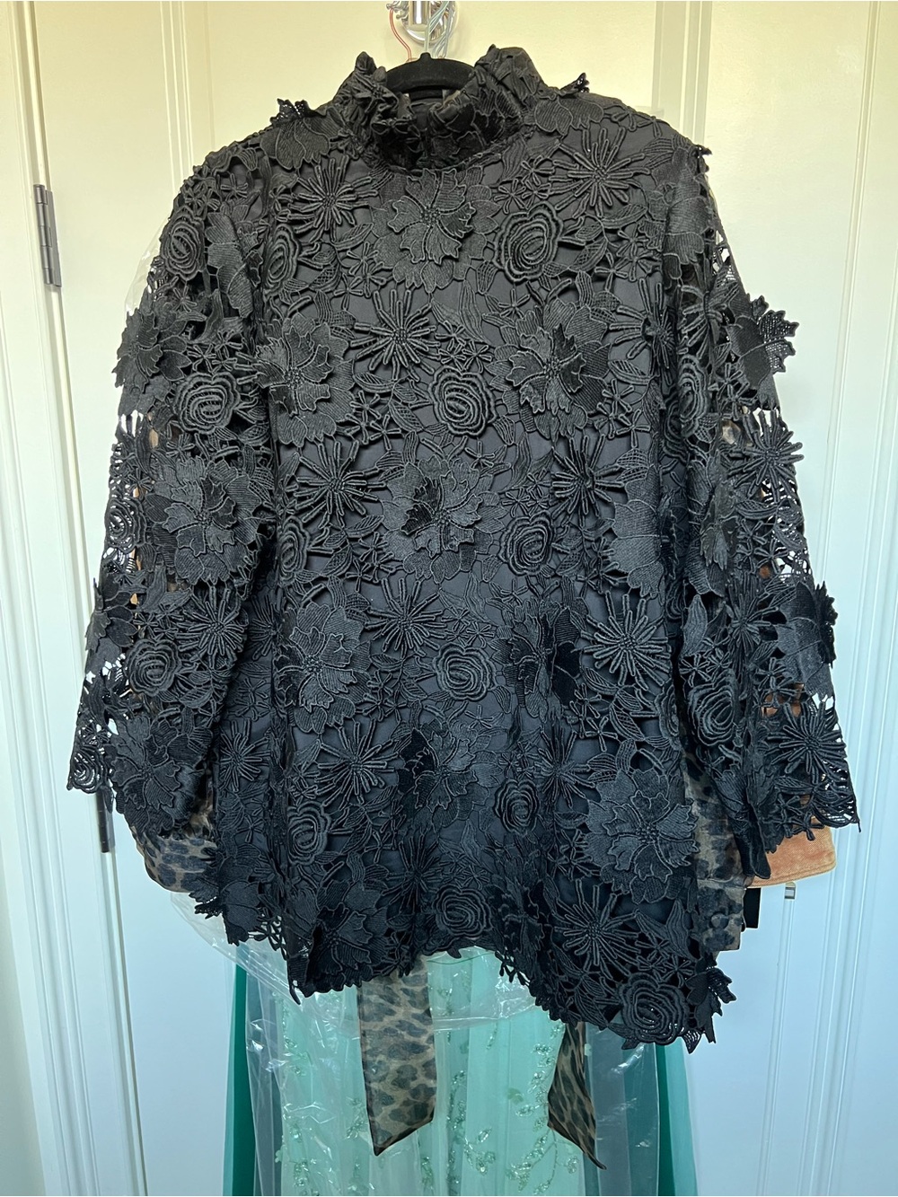 Tuckernuck Black Floral Applique Lace High-Neck Blouse